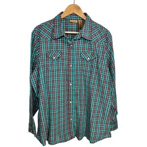 Wrangler Western Shirt Women 3XL Turquoise Brown Plaid Pearl Snap Yoke‎